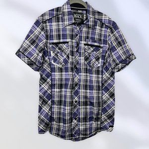 Buckle Black Men's Button Shirt Black & Purple Athletic Fit M Medium